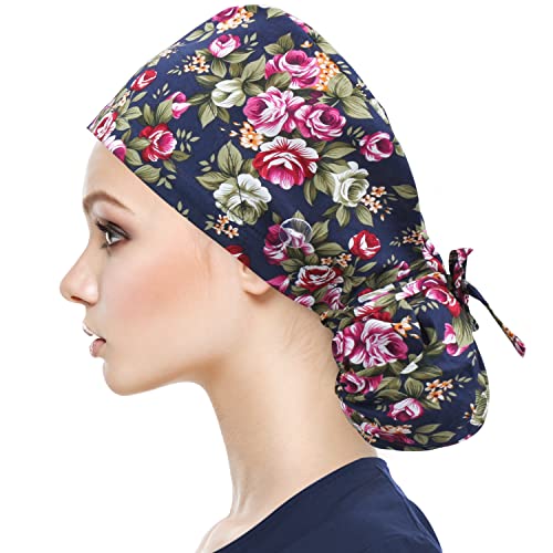 Image of QBA Adjustable Working Cap with Button, Satin-Lined Hat, Cotton Working Hat Sweatband, Elastic Tie Back Hats Unisex