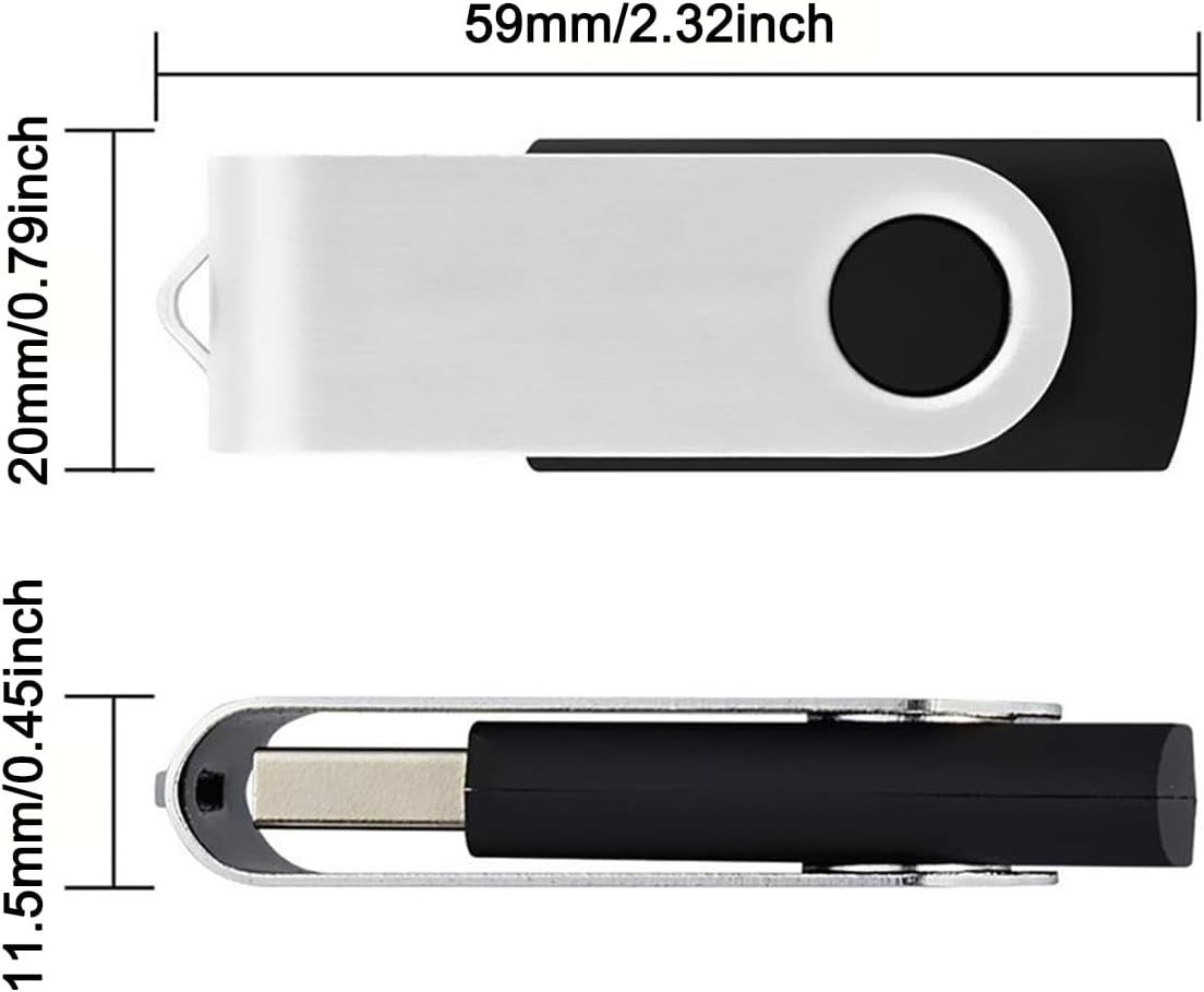 3 Pack 64GB USB Flash Drive with Type C Adapter and Storage Box USB 2.0 High Speed Metal Pen Drive 360° Rotatable Storage Memory Stick for Phone/Pad/PC/Laptop/Android - Black(3-Pack 64GB)