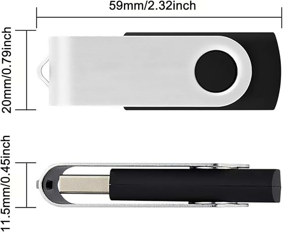 3パック 128GB USBフラッシュドライブ Type Cアダプターと収納ボックス付き USB 2.0 高速メタルペンドライブ 360°回転可能なストレージメモリースティック 携帯電話/パッド/PC/ノートパソコン/Android用 - ブラック 3パック 128GB