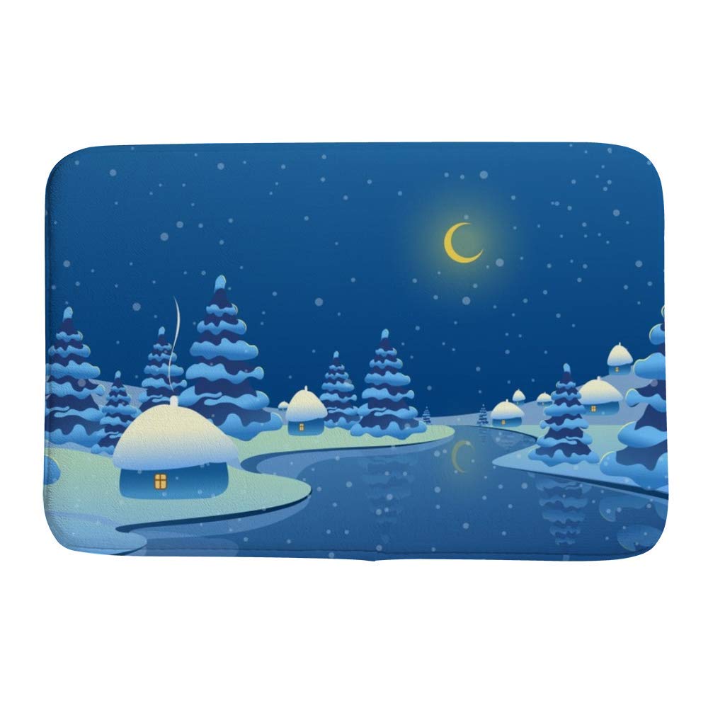 Tapis de bain bleu décor forêt de neige pour salle de bain