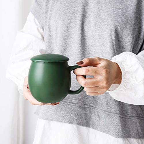 Image of Yundu 12 OZ Matte Green Ceramics Teacup with Infuser and Lid, Mug with Lid for Steeping - Stainless Steel Infuser for Loose Leaf Tea, Home Office Gift for Tea Lovers
