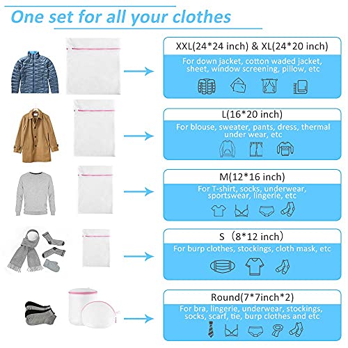 Image of Mesh Laundry Bags for Washing Machine Zippered Delicates Washing Bag for Clothes, Underwear, Jackets, Sweaters, Socks Reusable Protective Mesh Wash Bag