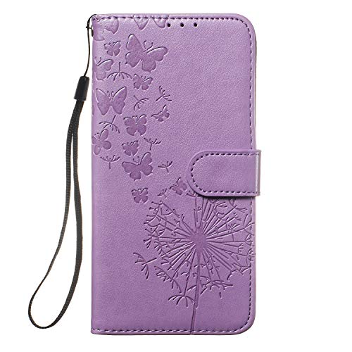 Preisvergleich Produktbild Homikon PU Leder Hülle Schön Löwenzahn Schutzhülle Brieftasche Ledertasche Bookstyle Lanyard Weiche Handyhülle Kunstleder Lederhülle Silikon Tasche Kompatibel mit Samsung Galaxy A20e - Lila