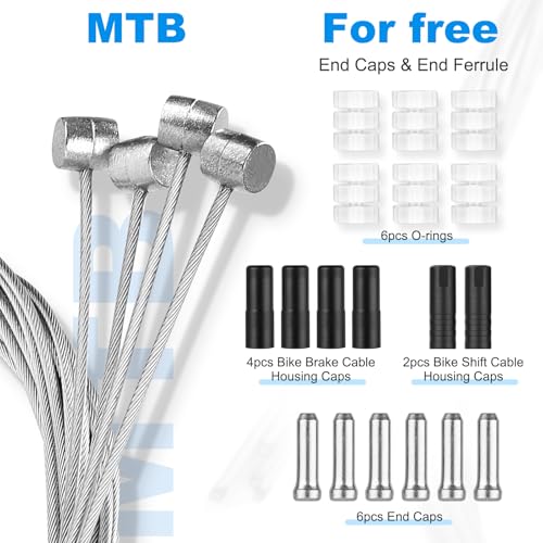 Uordirya 6 Pcs Premium Bike Cable Kits -4 Pcs Bicycle Brake Cable and 2 Pcs Bike Shifter Cable. Professional Bicycle Parts For MTB, 18 Pcs End Caps,Tubes and O-rings. - Thumbnail 4