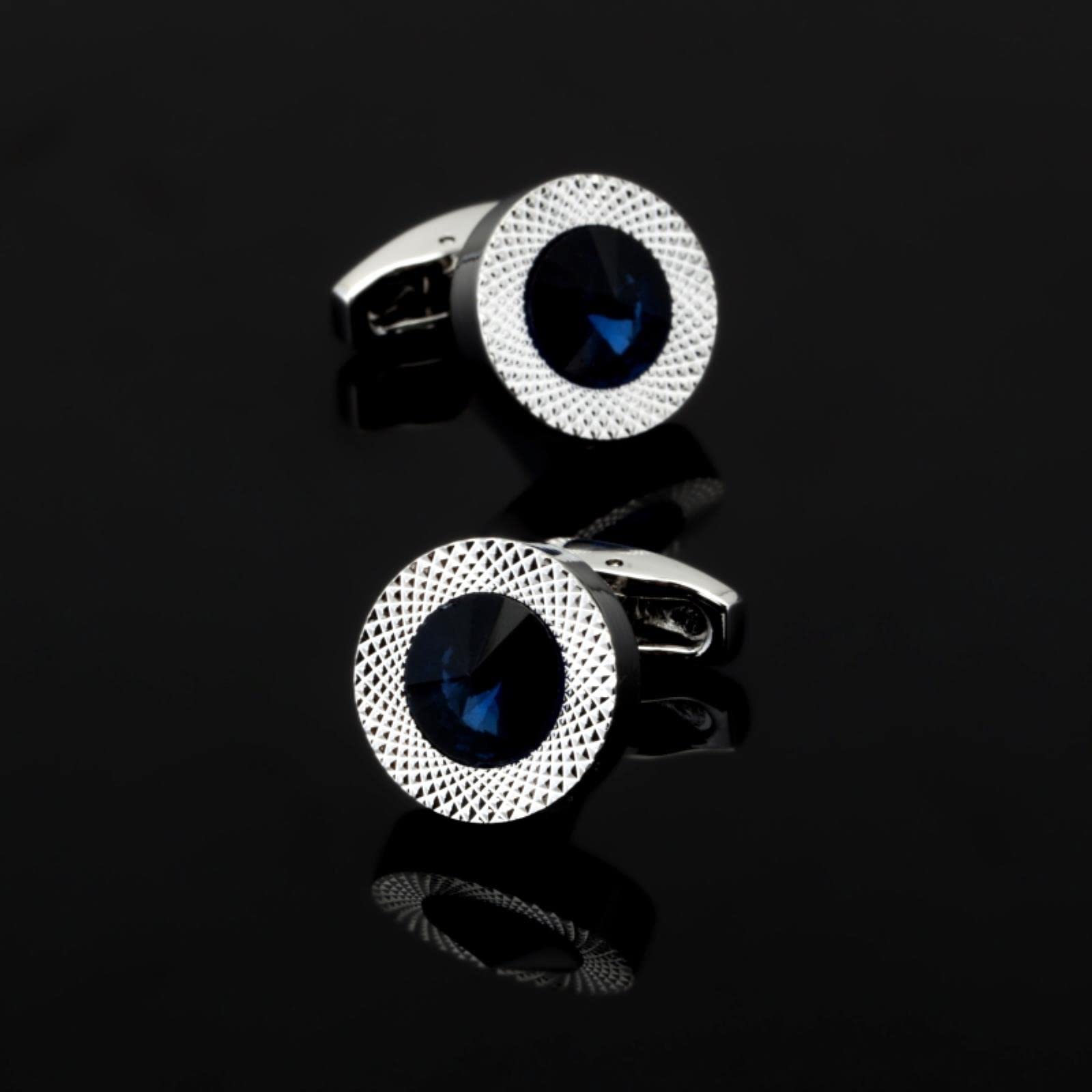REXOUSREXOUS 1 Pair Men Business Cufflinks Blue Austria Crystal Opal Cufflinks Men Wedding Shirt Accessories-Default
