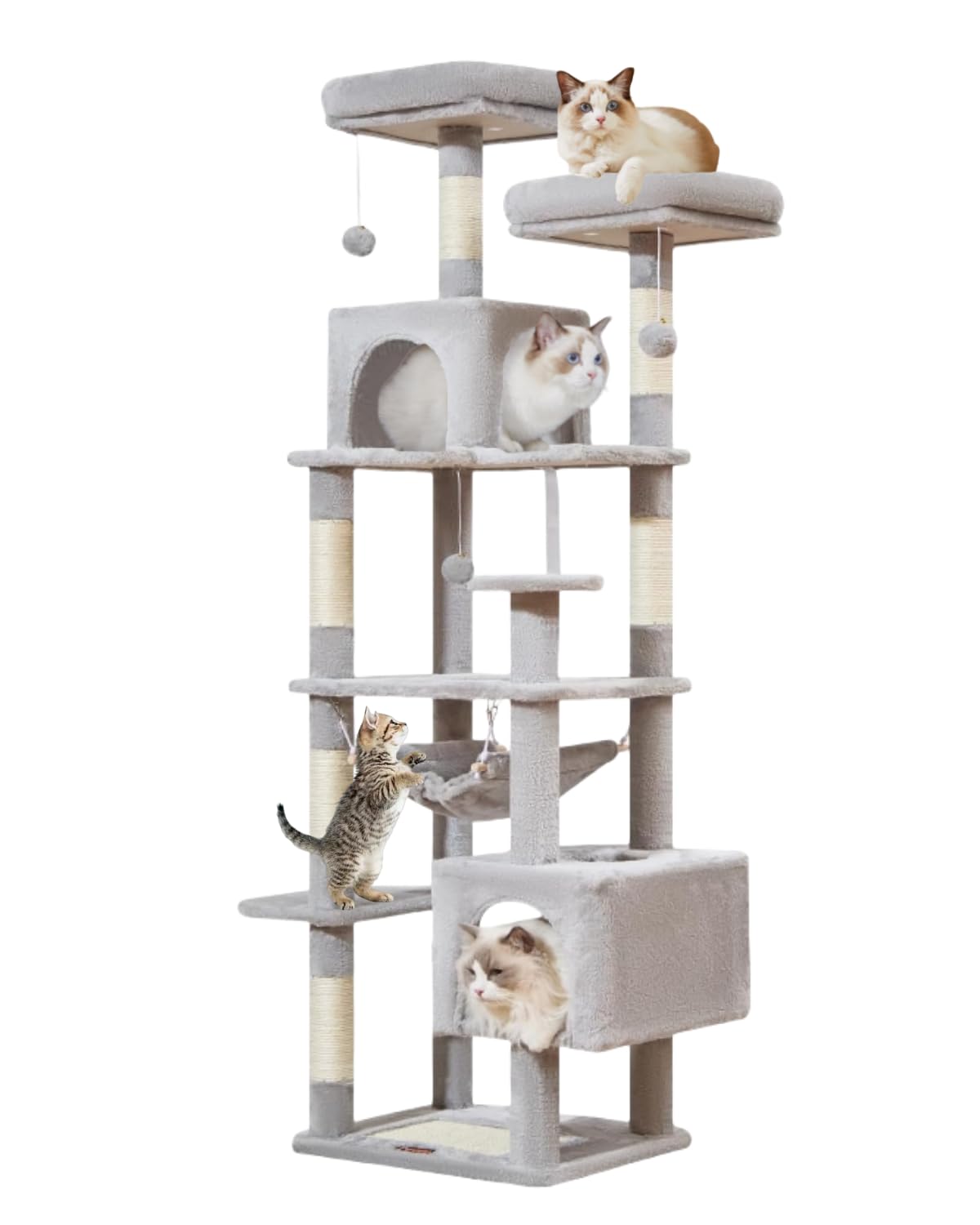 Taoqimiao 66-Inch Cat Tree Tower With Hammock & Bowls – Multi-Level Condo, 12 Scratching Posts, 2 Caves, 2 Perches – Stable Design For Indoor Cats - View #2