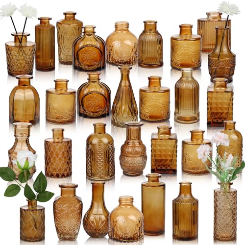 Liengoron Bud Vase Set of 30 in Bulk Amber Glass...