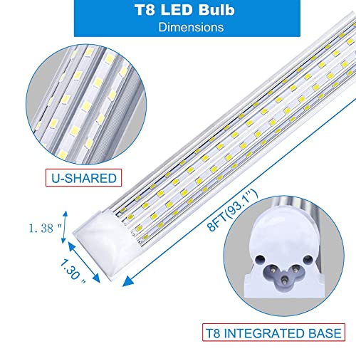 (6-Pack) 8Ft Led Shop Light Fixture, U Shape 100W 14500Lm 6000K (Cold White),8 Foot Led Lights, 96'' T8 Integrated Led Tube, Linkable Led Bulbs For Garage, Warehouse, Plug And Play, Clear Lens #TOP4