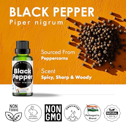 Image of Esslux Black Pepper Essential Oil - 100% Pure Natural Black Pepper Oil for Aromatherapy, Diffuser & Skin | Spicy, Warm Aroma Ideal for Massage & Soap Making - Therapeutic Grade - 30 ML