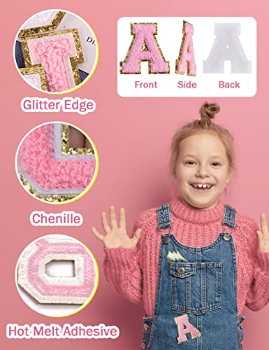 Shenjippc 29 Pcs Iron On Patches - Chenille Alphabet Letter Patches Iron On - A-Z Varsity Letters Patches For Jackets Iron - Diy Glitter Gold Border Iron On Patches For Clothing(White) #TOP1