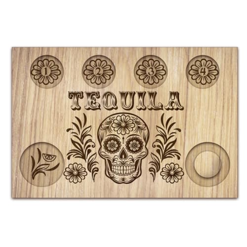 BENECREAT Totenkopf Tequila Schnapsgläser Serviertablett Glashalter Aus Holz Mit Salzrand Schnapsgläserbrett Für Bar Restaurant Party Familientreffen 20x30cm