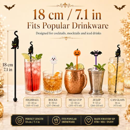 36 Pcs Halloween Cocktail Stirrers, 4 Designs, 7.1 Inch - image 2