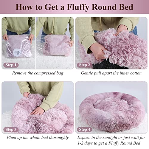 VIVAGLORY-Round-Dog-Beds-Improved-Sleep-Cozy-Pet-Bed-Self-Warming-Plush-Donut-Cuddler-with-Anti-slip-Bottom-Suitable-for-Cat-Tiny-Dog-Gradient-Ash-Rose