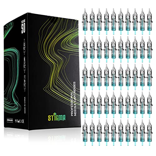 STIGMA Aquamarine Knight Tattoo Cartridges Assorted 50pcs of Round Liner #12 RL (1201RL 1203RL 1205RL 1207RL 1209RL) 0.35mm Disposable Tattoo Cartridge Needles EN02B-50KIT-Q