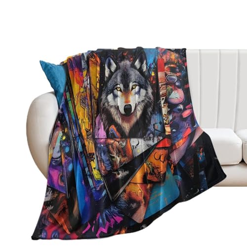 Plaid flanelle doux train Wolfss idéal déco salon enfant