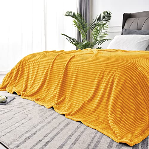 Image of BEDELITE Fleece Blanket King Size - 3D Ribbed Jacquard Soft and Warm Decorative Fuzzy Blankets - Cozy, Fluffy, Plush Lightweight Throw Blankets for Couch, Bed, Sofa(Mustard Yellow, 108x90 inches)