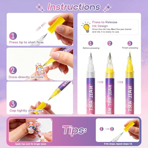 Image of dabria Nail Art Pens for Painting Nails 12 Colors Nail Art Markers Set with 0.5 mm Fine Tip Nail Doodle Pens for Girls Kids Women (Upgraded)