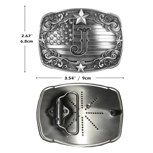 Image of Western Belt Buckle for Men Vintage Cowboy Rodeo Texas Initial Letter ABCDJMR to Z Belt Buckles