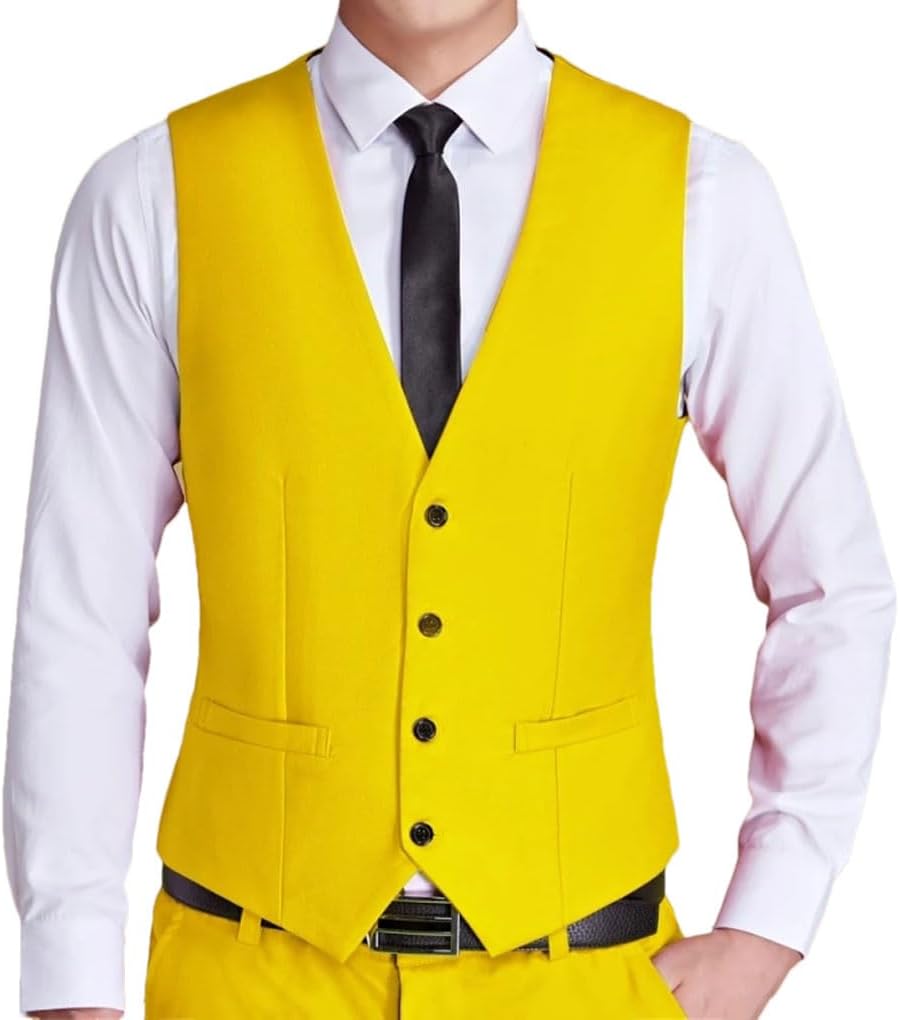 Men's Solid Color Casual V-Neck Single Button Slim Fit Business Wedding Formal Vest