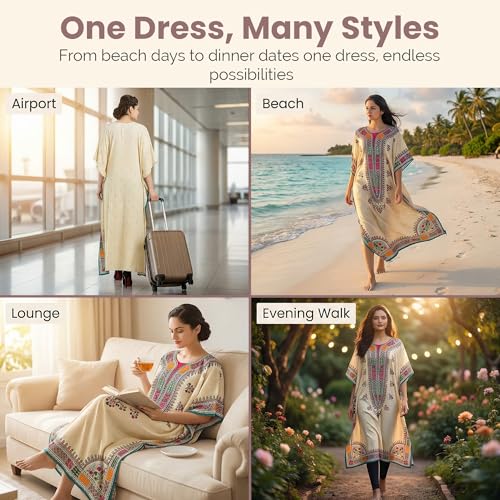 Image of Goood Times Plus Size Kaftan Long Maxi Kimono for Women, 52 inch Length, 3 /4 Sleeves, Caftan Nightgown for Women