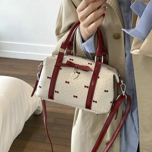 Niction Polka Dot Handbags For Women Y2K Bow Shoulder Bag Zipper Double Handle Underarm Bags Small Shoulder Bag Bow4