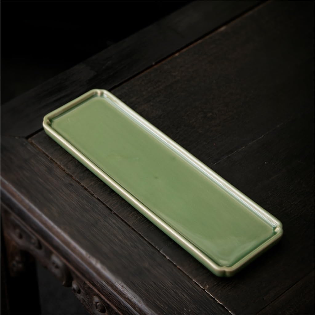 Plateau à Café de Table Plateau à thé rétro en céramique, Plateau à Bulles sèches, rectangulaire, Plateau de Rangement de Cuisine Vert en Bambou Plateau à thé de Bureau