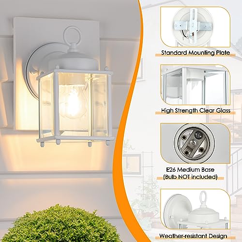 Image of MATAMEYE Outdoor Wall Lantern, Exterior White Waterproof Wall Sconce Lighting Fixtures, Front Door Wall Lights with Clear Beveled Glass Shade, 2 Pack