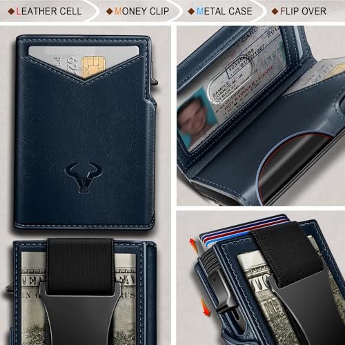 Image of BULLIANT Men Slim Leather Wallet Metal Case Money Clip-Magnetic Closure
