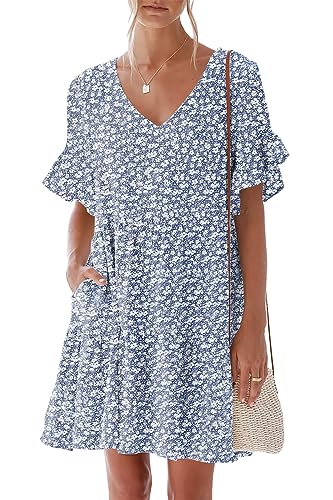 Nclook Women's Summer Casual Mini Dress - Short Sleeve Crew Neck Sundress With Pocket