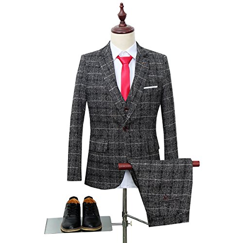 Cloudstyle Men's 3-Piece Dress Suit Plaid 1 Button Slim Fit Single-Breasted Wedding Blazer2