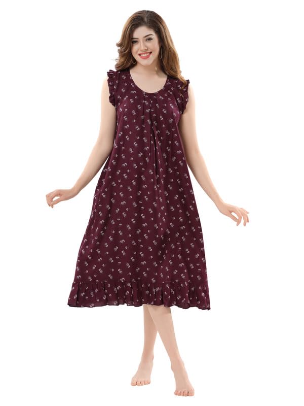 Image of Women's Viscose Blend Comfort Short Nighty with Side Pockets | Soft Printed Short Night Dress for Everyday Wear | Easy to Wear (CS5001)