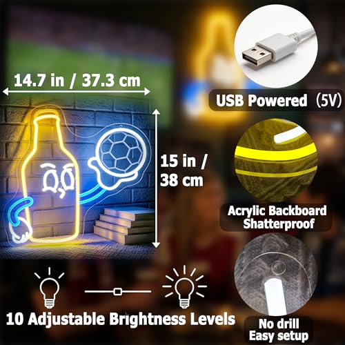 Image of Soccer Neon Sign for Wall Decor Light Up Sign Led Signs for Room Party Home Wall Decor USB Powered
