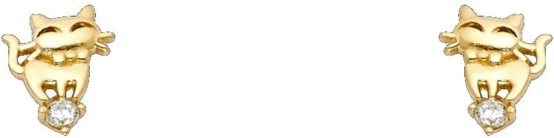 14k Yellow Gold Cat Stud Earrings with Screw Back - Image 2