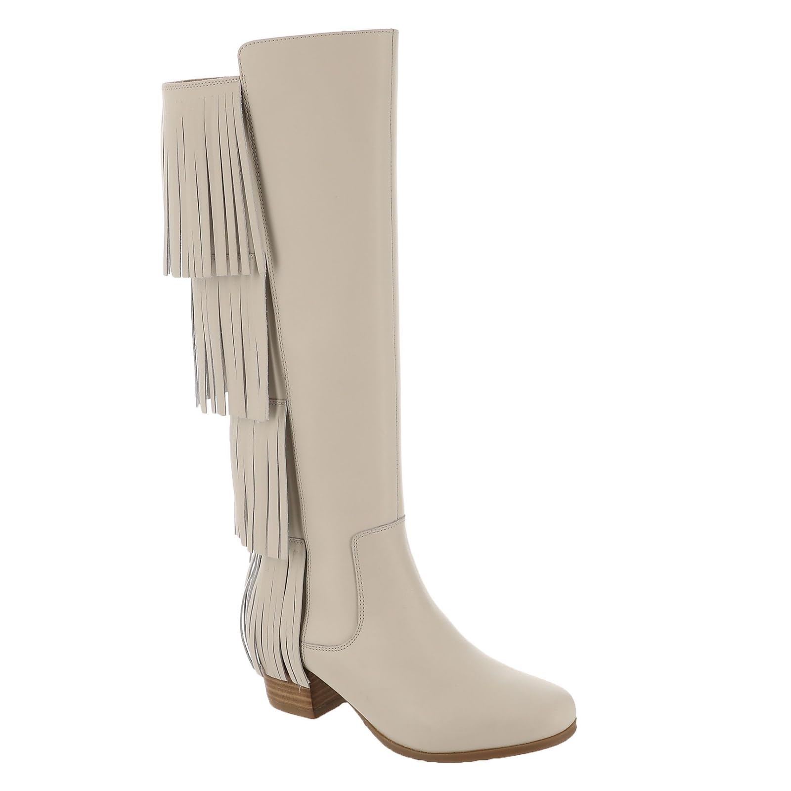 Masseys Womens Cassie Fringe Boot with Side Zipper 12 W Wide Bone