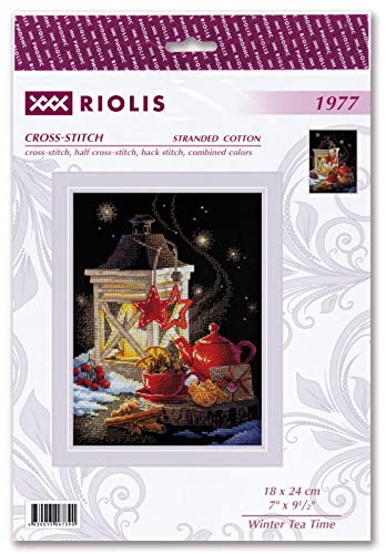 Image of RIOLIS - Winter Tea Time 1977, Christmas Cross Stitch, Cross Stitch Kits for Beginners & Advanced, Cross Stitch Kits for Adults, Counted Stitching Kits, Embroidery Kit Christmas