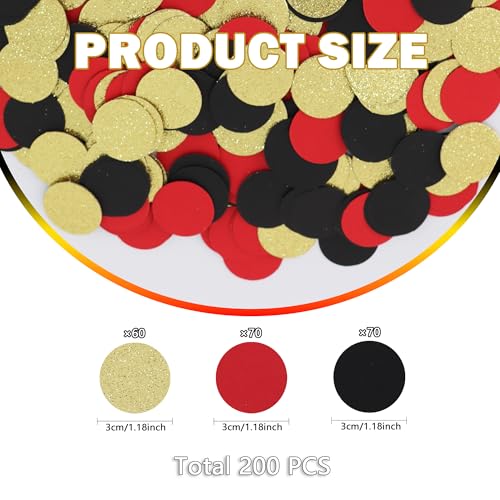 Image of 200Pcs Glitter Red Black Gold Table confetti,Paper Circle Dots Confetti for Birthday Party Halloween Bachelorette Wedding Baby Shower Graduation Decorations