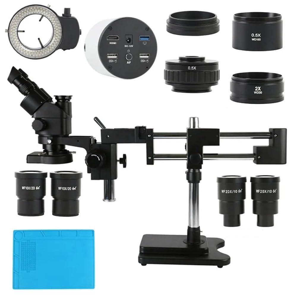 Mikroskop Autofokus IMX334 4K HDMI USB Pomiar Stereo Trinokular Mikroskop Elektroniczna Cyfrowa Kamera Wideo Podwójny Uchwyt Wysięgnika (A, Biały mikroskop)