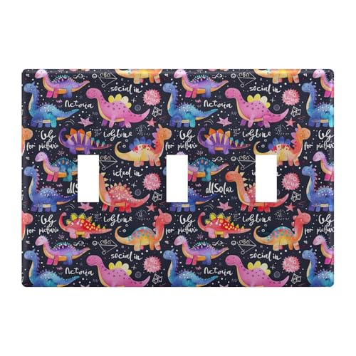 Light Switch Cover Cute Dinosaur Dino Wall Plates for Electrical Outlets 3 Gang 202b5359