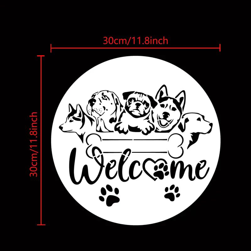 Reusable Dog-Themed Welcome Wall Stencils Template Reusable Spray PaintStencils for Craft Painting On Wood Craft Canvas Walls Wood Furniture Decorations DIY Scrapbooking