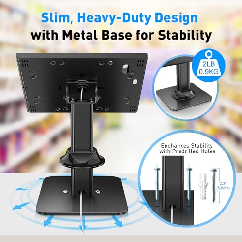 Image of AboveTEK Anti-Theft iPad Kiosk Stand - POS iPad Security Stand & Locking Tablet Holder - Heavy Duty Base, 360 Swivel, 75 Tilt Bracket - Perfect for Retail Business