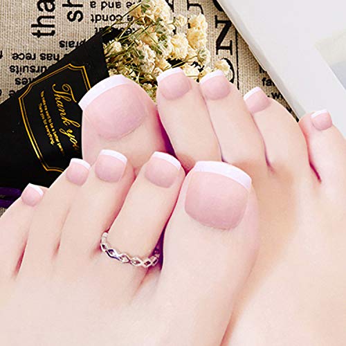 24 Pcs Fake Toe nails Lacquer Toenails Full Cover Artificial Fakes Toes Nails False Toenails Gel Nails Foot Art Tips Sets for Women Girls Teens (Lacquer French)