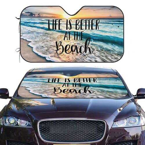 Life Sunrise Better Beach Nautical Windshield Sun Shade Front Protector Folding Car Sun Visor Blocks Uv Rays Keeps Your Vehicle Cool