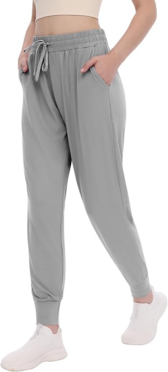 TNNZEET Women's Joggers with Pockets - High Waisted Sweatpants Tapered Leg Drawstring Lightweight Athletic Pants