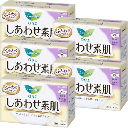ロリエ しあわせ素肌 ふんわりタイプ 各種まとめ買いセット +オリジナルおしぼり付 (特に多い昼用 羽つき 25cm 17コ入, 5個セット)