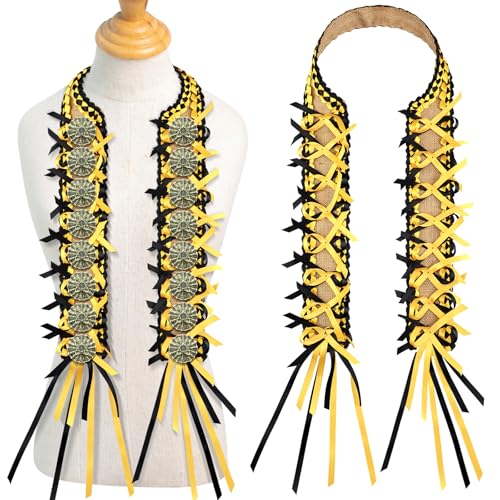 Zeyune 51 Inch Graduation Money Lei Class of 2026 Double Braided Grad Ribbon Leis DIY Graduation Cash Gifts for Congrats Senior High School College Grad Gift(Black and Gold)
