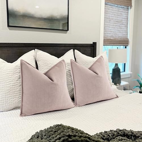 ZWJD Dusty Pink Pillow Covers 16x16 Set of 2 Chenille Throw Pillow Covers with Elegant Design Soft and Luxurious Decorative Throw Pillows for Couch, Bed, and Home Decor