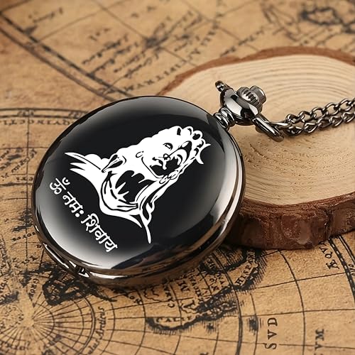 Image of Vintage Gandhi Style Pocket Watch with Engraved Designs & Messages Royal Black Analog for Men Women & Kids Includes Key Ring for car or Bike Keys Ideal Gift