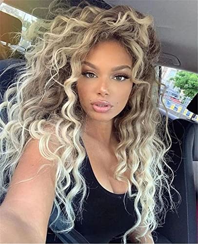 Image of GNIMEGIL Long Ash Blonde Curly Wig for Women - Voluminous Mixed Blonde Water Wave Synthetic Hairpiece - 26 Inch Deep Wavy Glueless Wig for Daily Wear, Party Cosplay