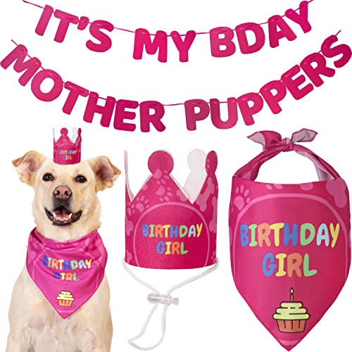 Odi Style Dog Birthday Party Supplies - Dog Birthday Bandana Set - Birthday Girl Bandana For Medium, Large Dogs, Party Hat, Crown And Cute Dog Birthday Banner With It's My Birthday Mother Puppers Sign #TOP17