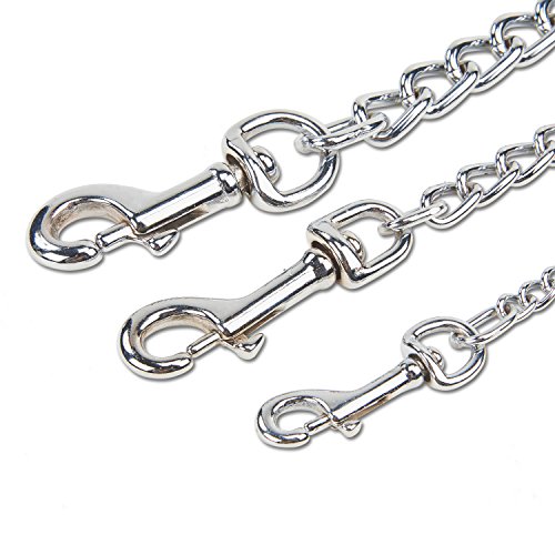 PETTOM Hundeleine Stark Metall Kettenleine, Übungsleine mit PU Leder und Gepolstertem Nylon-Griff, Trainingsleine Für Kleine Mittlere und Große Hunde (S: 0.2cm*180cm) Silber